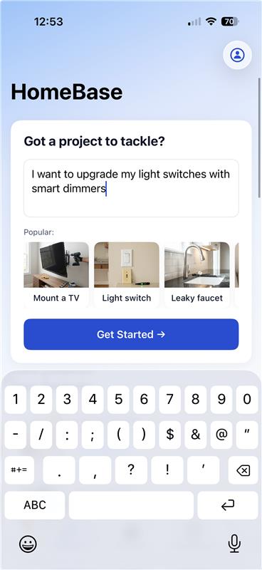 Typing a project description into HomeBase