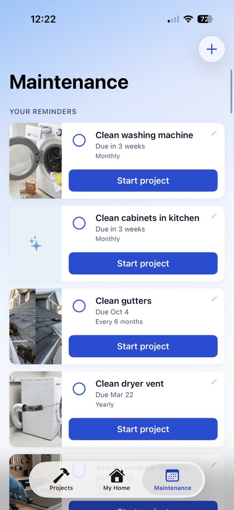 Maintenance reminders with task cards